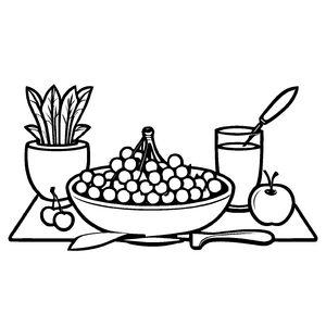 Fröhliche Kirschen in dekorativer Obstschale Ausmalbild für neugierige Fruchtliebhaber