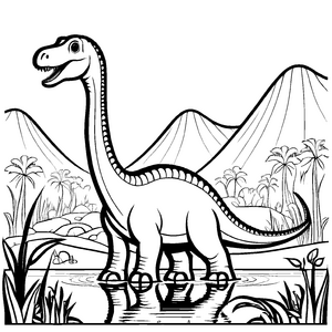 Faszinierender Diplodocus am ruhigen Wasserlauf Ausmalbild für kleine Entdecker in Dinosaurier-Laune