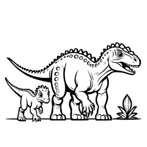 Entzückendes Pachycephalosaurus-Duo im bunten Feld Ausmalbild für kleine Abenteuerer