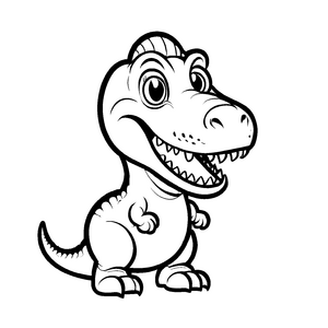 Fröhlicher Tyrannosaurus Rex mit großen Augen Ausmalbild für kreative Dino-Zeichner