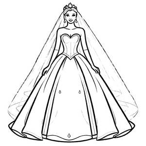 Glanzvolles Hochzeitskleid mit herzförmigem Ausschnitt Ausmalbild für kreative Bräute in spe