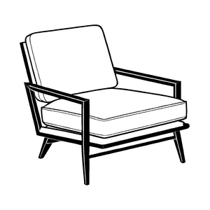 Klassischer Loungesessel in minimalistischer Form Ausmalbild für kleine Möbelgestalter