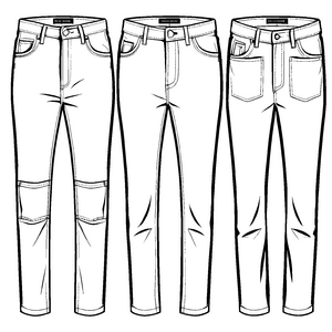 Drei coole Herren Lange Hosen mit einzigartigen Details Ausmalvorlage für modebewusste Entdecker