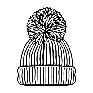 Bequemer Strickhut mit dekorativer Wollkugel Ausmalbild für kreative Köpfe