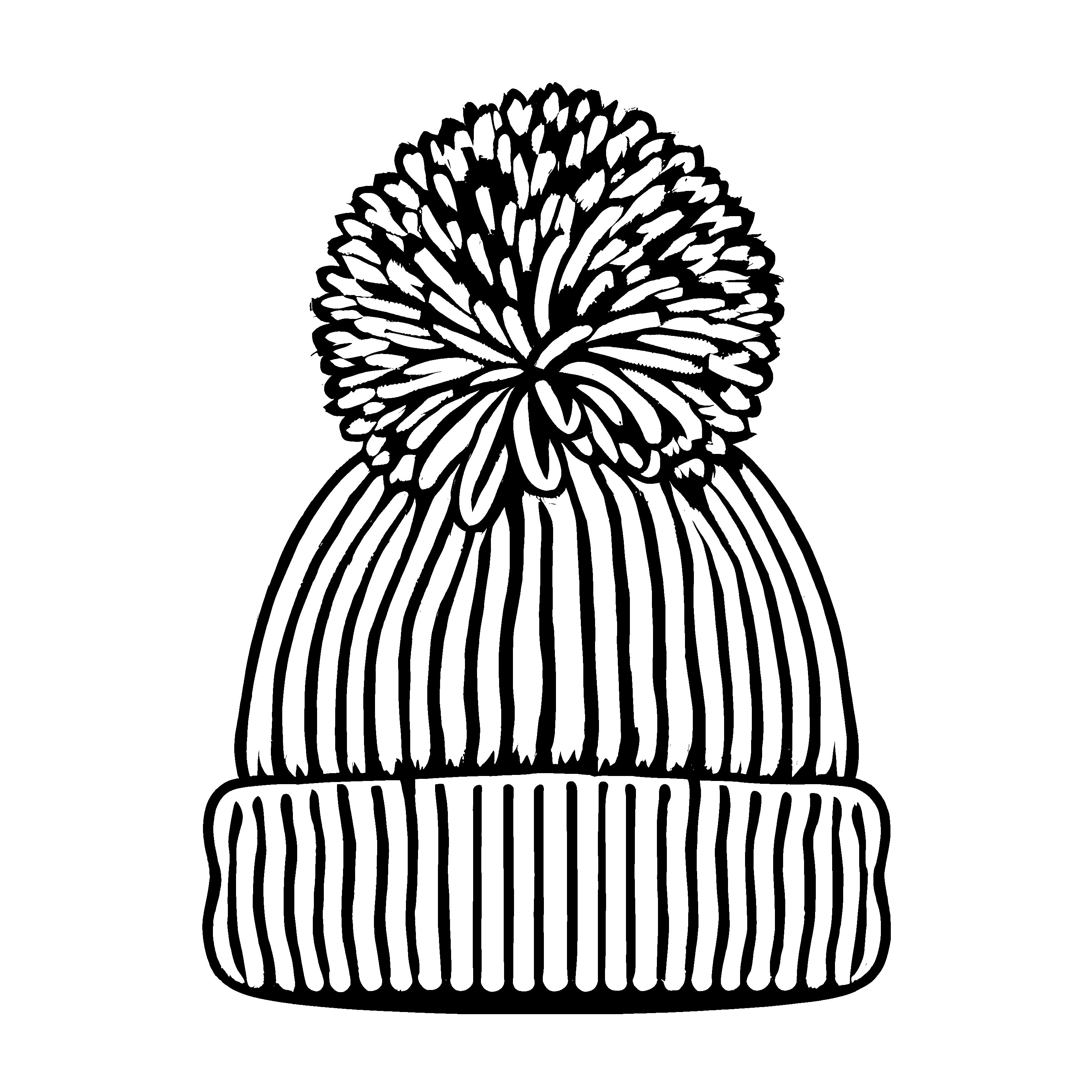 Bequemer Strickhut mit dekorativer Wollkugel Ausmalbild für kreative Köpfe