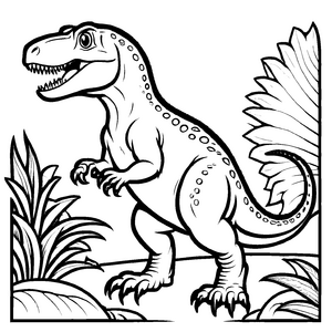 Furchtloser Albertosaurus in actionreicher Pose Ausmalbild für kleine Dino-Entdecker