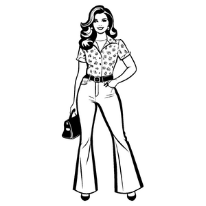 Stilvolle Damenhose mit eleganter Handtasche Malvorlage für trendbewusste Stilentdecker
