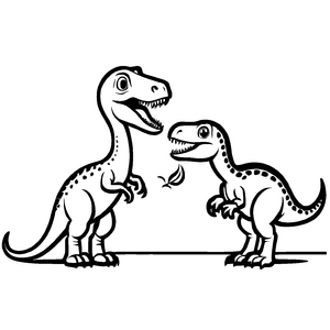 Zwei neugierige Deinonychus beim Spielen Ausmalbild für abenteuerliche Dino-Fans