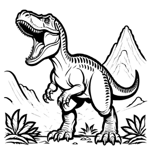 Furchtloser Giganotosaurus mit offenen Zähnen Ausmalmotiv für kleine Pioniere mit Entdeckergeist
