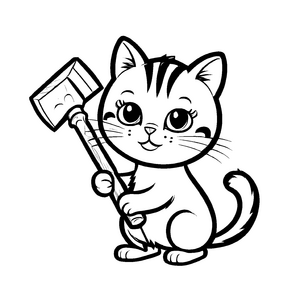 Schicke Katze mit kleinem Hammer Malvorlage für mutige Bauabenteurer