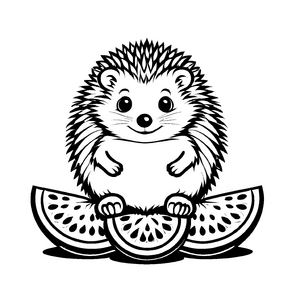 Charminiger Igel auf frischen Wassermelonen-Wagen Bastelmotiv für kleine Obstliebhaber