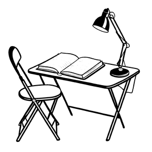 Inspirierender Klapptisch mit aufgeschlagenem Buch Malvorlage für wissbegierige Entdecker*innen