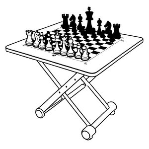 Faszinierender Klapptisch mit schachspielenden Figuren Ausmalbild für strategische Denker und kreative Tüftler
