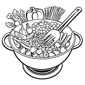 Vielfältige Gemüsevielfalt in einer Schüssel Ausmalvorlage für kleine Ernährungsabenteurer