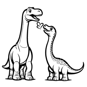 Zwei verspielte Diplodocus mit herzerwärmenden Botschaften Ausmalvorlage für fantasievolle Dinosaurierfreunde
