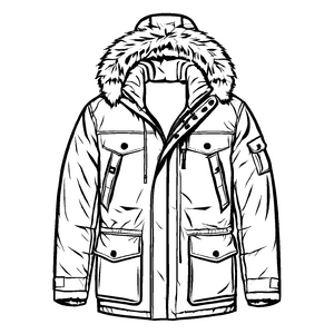 Stylische Herrenjacke mit kuscheligem Kapuzenbesatz Malvorlage für coole Modedesigner