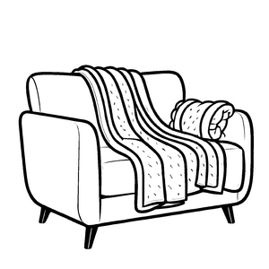 Bequemes Retro-Sofa mit gemütlicher Decke Malvorlage für junge Designentdecker