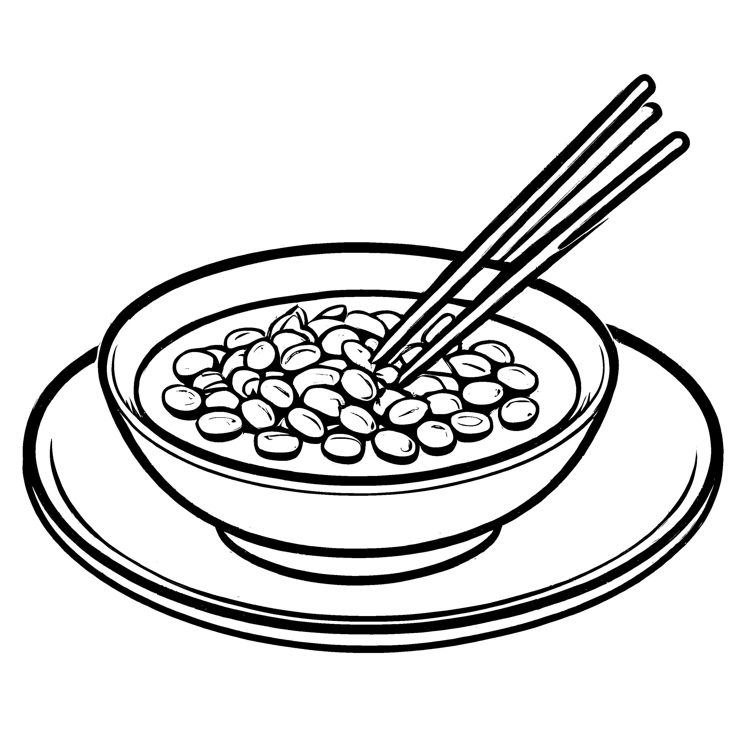 Leckeres Edamame mit essstäbchen in dekorativer Schüssel Ausmalmotiv für abenteuerlustige kleine Feinschmecker