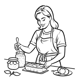 Kreative Bäckerin zaubert köstliche Cupcakes Ausmalvorlage für fantasievolle Feinschmecker