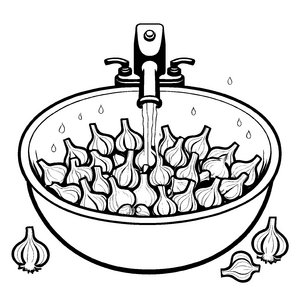 Schimmernder Knoblauch in eleganter Schüssel Malvorlage für kleine Küchenzauberer