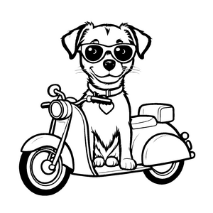 Stylischer Hund mit Sonnenbrille auf Motorrad Malvorlage für mutige Tierfreunde