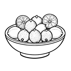 Spritzige Limetten in einer fröhlichen Schüssel Ausmalbild für abenteuerlustige Fruchtfans