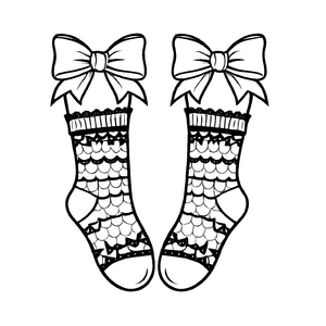 Zwei bezaubernde Damen-Socken mit festlichen Schleifen Ausmalbild für trendbewusste Modezauberer