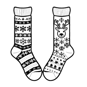 Bezaubernde Herrensocken mit Rentier- und Schneeflockenmuster Ausmalbild für fantasievolle Pfadfinder