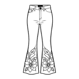 Florale Damenhose im Jeans-Stil Malvorlage für kreative Modevisionäre