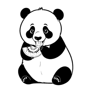Bezaubernder Panda mit Galiamelonen und Ball Ausmalmotiv für kreative Tierliebhaber