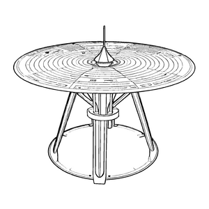 Futuristischer Tisch mit magischem Kreisel Ausmalbild für fantasievolle Entdecker