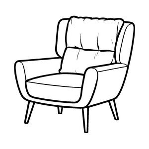 Bequemer Loungesessel mit filigranem Design Ausmalbild für kleine Entspannungsarchitekten