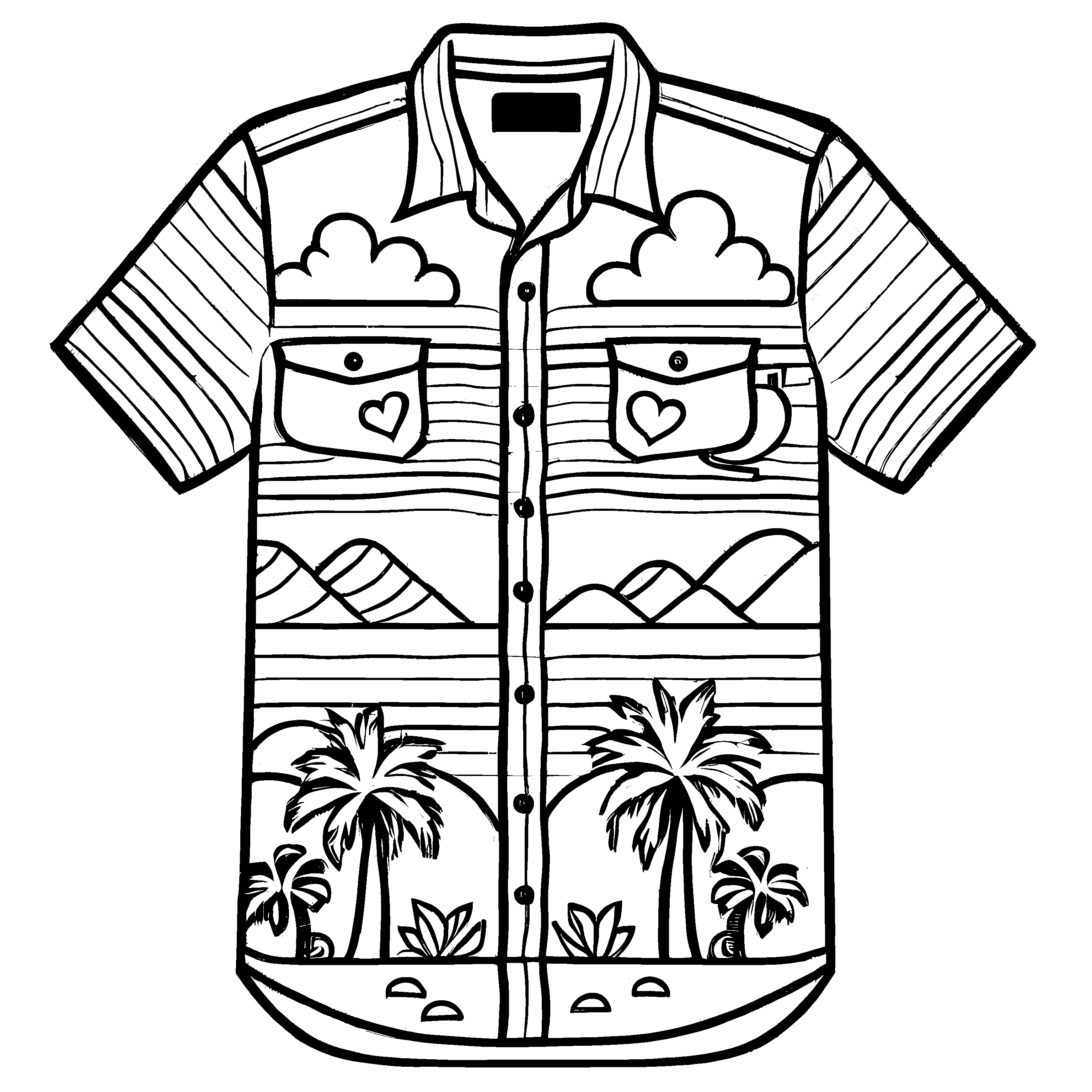 Eindrucksvolles Hawaiianisches Herren Hemd mit Palmen Ausmalvorlage für fröhliche Modeschöpfer