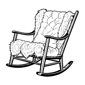 Flauschiger Schaukelstuhl mit Kissen im Retro-Stil Ausmalbild für neugierige Entdecker