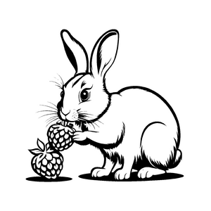 Verspielter Hase mit frischer Erdbeere Ausmalvorlage für kleine Obstentdecker