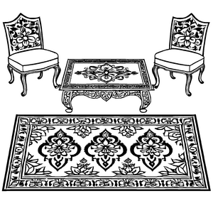 Bezaubernder orientalischer Tisch mit eleganten Stühlen Ausmalbild für neugierige Weltenbummler
