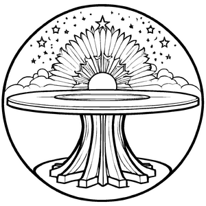 Mystischer Himmeltisch mit Sonnenstrahlen und Sternen Malvorlage für fantasievolle Entdecker