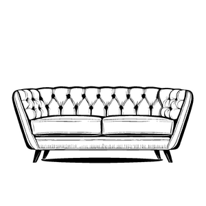 Bezauberndes Retro-Sofa mit gemütlichen Kissen Ausmalvorlage für kleine Wohnraumkünstler