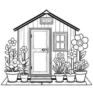 Detailreiches Gartenhäuser-Bastelmotiv für kleine Künstler