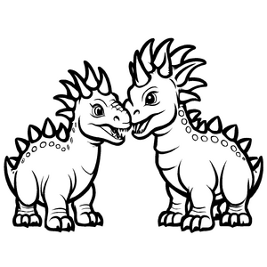 Zwei fröhliche Styracosaurus beim Nasenstoßen Ausmalbild für fantasievolle Dino-Entdecker
