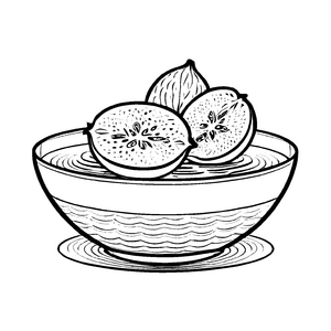 Zwei saftige Guaven im eleganten Obstschalen-Motiv Ausmalbild für fröhliche kleine Künstler
