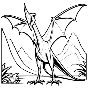 Faszinierender Pteranodon vor beeindruckendem Gebirgszug Ausmalvorlage für kleine Flugabenteurer