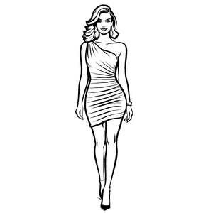 Strahlendes trägerloses Kleid mit elegantem Flair Malvorlage für stilvolle Traumpinze