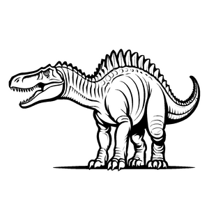 Spinosaurus mit aufgeregter Haltung und schneeigen Landschaften Ausmalvorlage für kleine Forscher und Abenteurer
