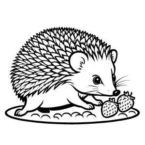 Niedliches Igelchen verspeist leckere Erdbeeren Ausmalmotiv für kleine Feinschmecker