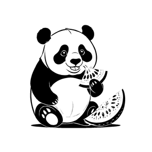 Fröhlicher Panda mit süßem Wassermelonenstück Ausmalvorlage für kleine Naschkatzen