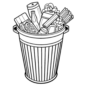 Abenteuerliche Mülltonne mit geheimen Schätzen Ausmalvorlage für kleine Recycling-Entdecker