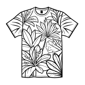Tropisches Herren T-Shirt mit buntem Blütenmuster Ausmalbild für fantasievolle Modedesigner