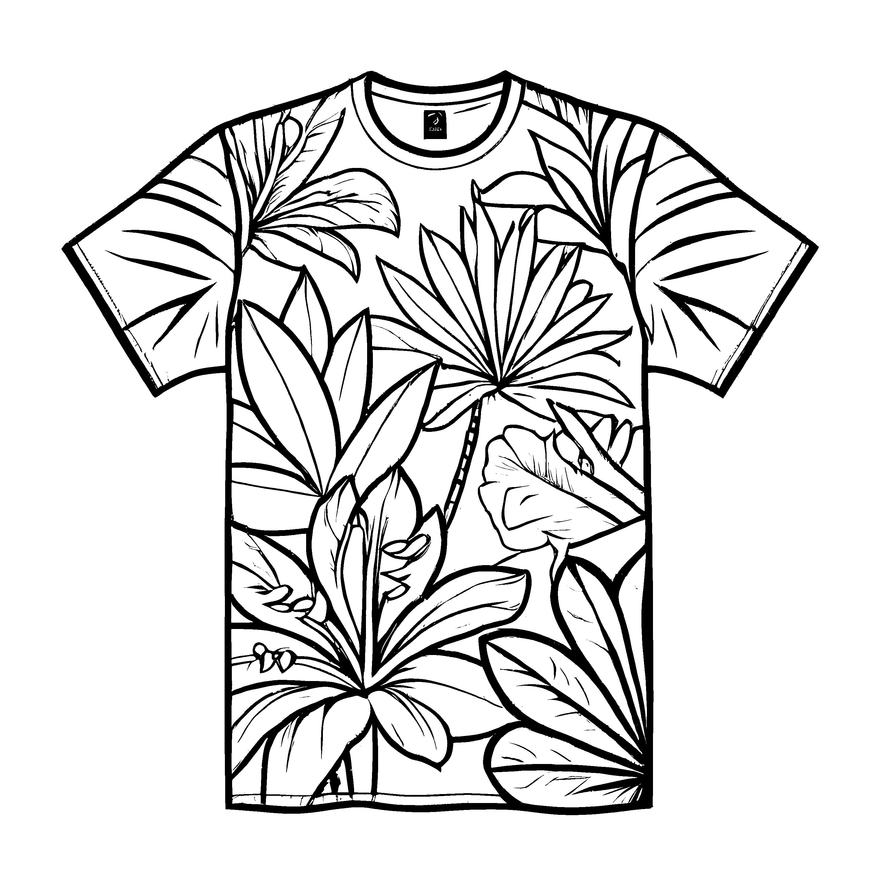 Tropisches Herren T-Shirt mit buntem Blütenmuster Ausmalbild für fantasievolle Modedesigner