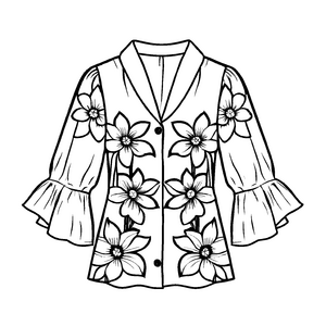 Florale Damenbluse mit puffigen Ärmeln Ausmalvorlage für fantasievolle Modedesigner